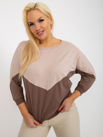 Beżowo-brązowa bluzka plus size basic z bawełny