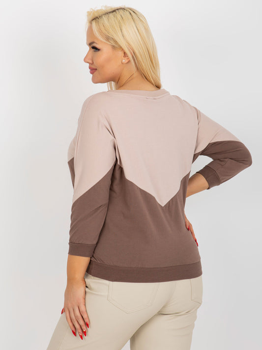 Beżowo-brązowa bluzka plus size basic z bawełny