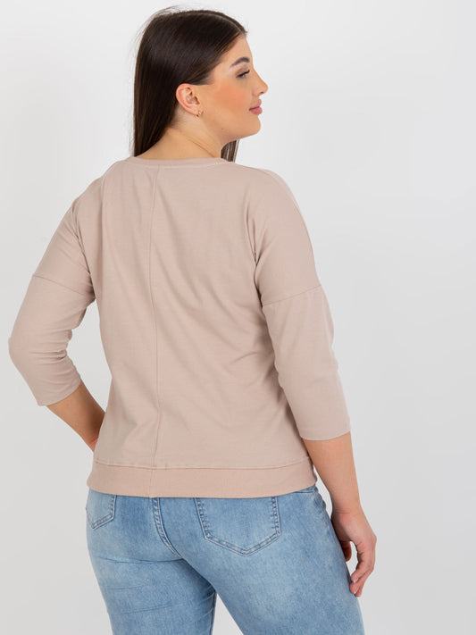 Beżowo-brązowa bluzka plus size z aplikacją