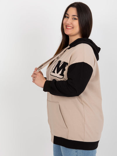 Beżowo-czarna rozpinana bluza plus size z naszywką