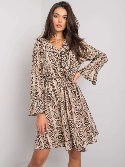 Beżowo-czarna sukienka animal print