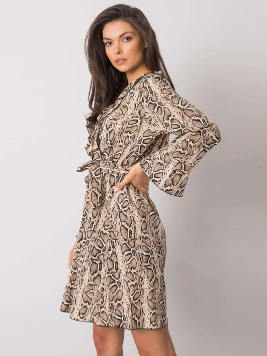 Beżowo-czarna sukienka animal print