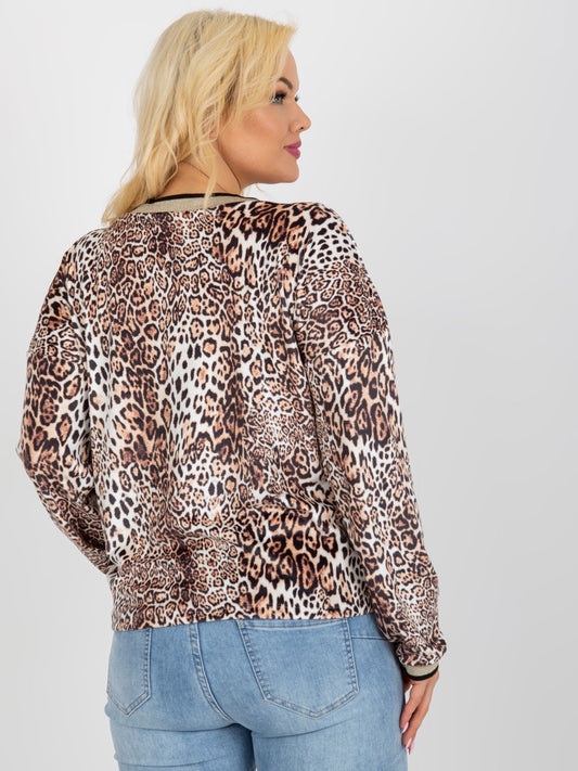 Beżowo-czarna welurowa bluzka plus size z nadrukiem