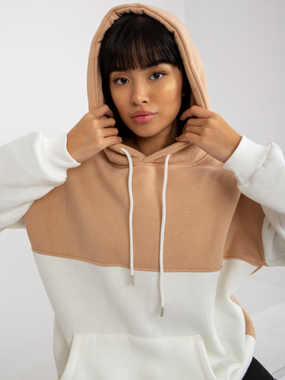 Beżowo-ecru dresowa bluza basic z kapturem RUE PARIS