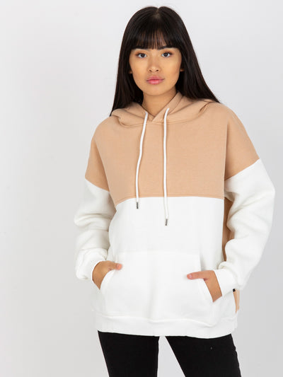 Beżowo-ecru dresowa bluza basic z kapturem RUE PARIS