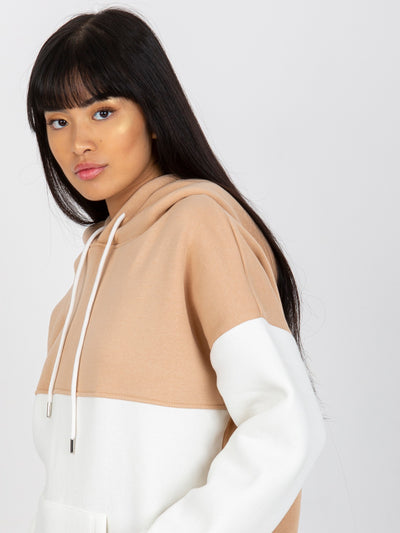 Beżowo-ecru dresowa bluza basic z kapturem RUE PARIS