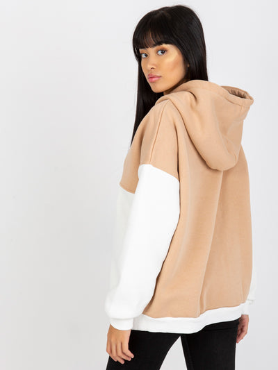 Beżowo-ecru dresowa bluza basic z kapturem RUE PARIS