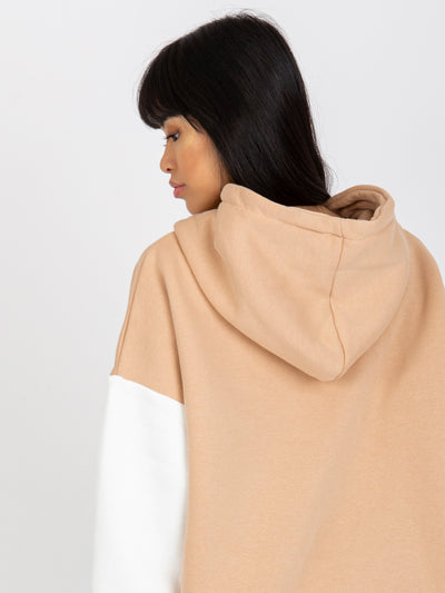 Beżowo-ecru dresowa bluza basic z kapturem RUE PARIS