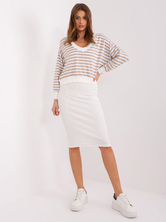 Beżowo-ecru komplet casualowy basic z luźną bluzką