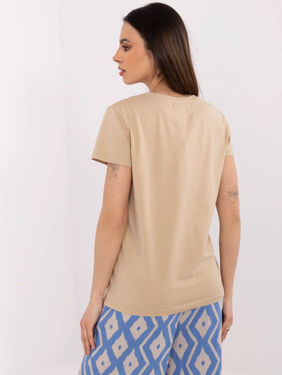 BASIC FEEL GOOD Beżowy t-shirt o klasycznym kroju