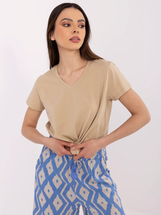 BASIC FEEL GOOD Beżowy t-shirt o klasycznym kroju
