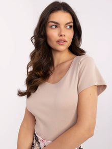 RUE PARIS Beżowy damski t-shirt basic z bawełny