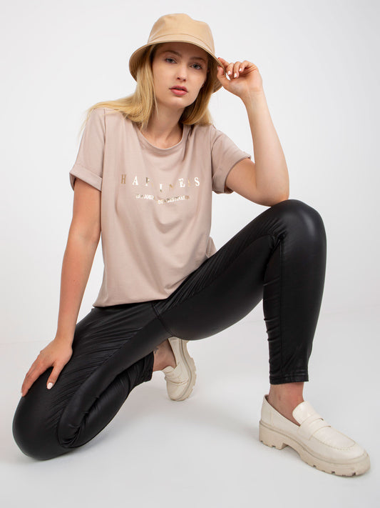 Beżowy bawełniany t-shirt plus size z nadrukiem