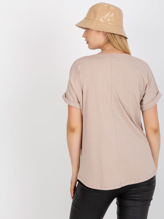 Beżowy bawełniany t-shirt plus size z nadrukiem