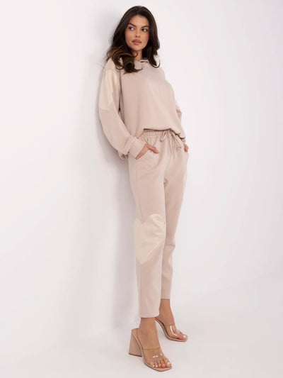 Beżowy casualowy komplet z bluzą oversize
