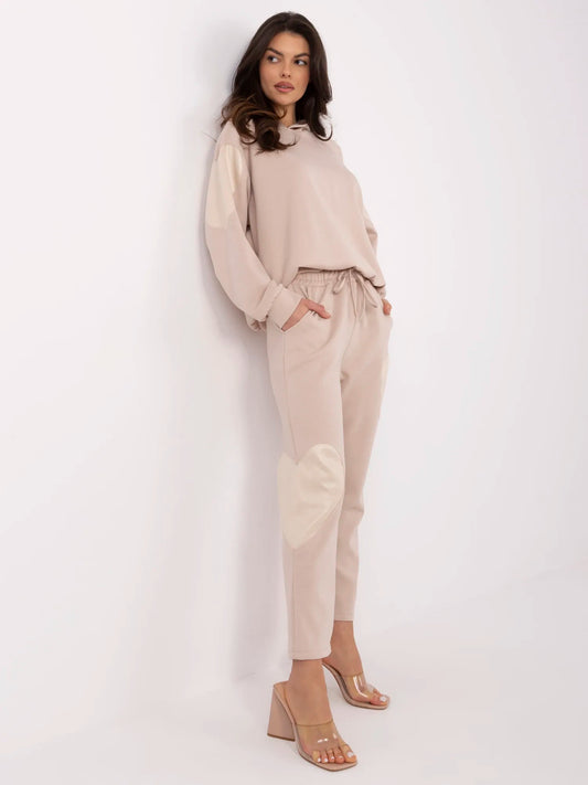 Beżowy casualowy komplet z bluzą oversize