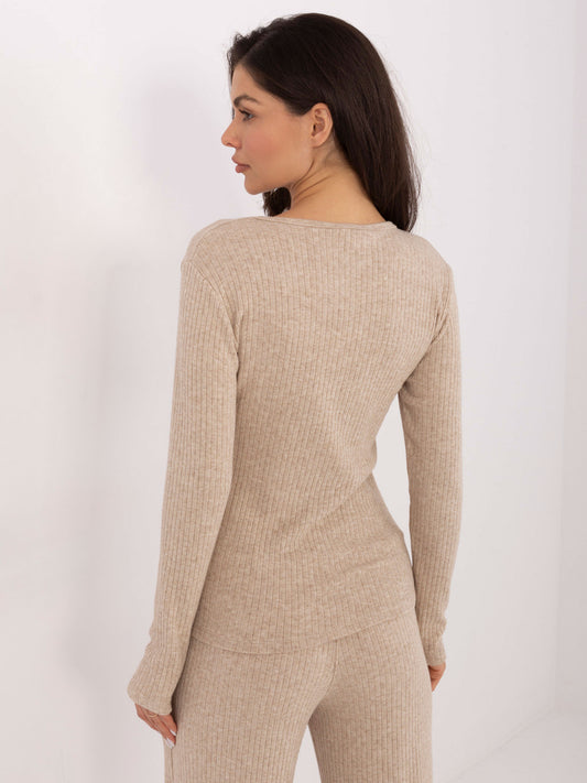 Beżowy damski sweter basic w prążek