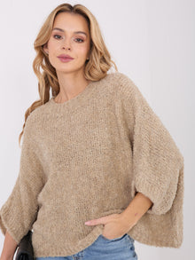 Beżowy damski sweter boucle z rękawem 3/4