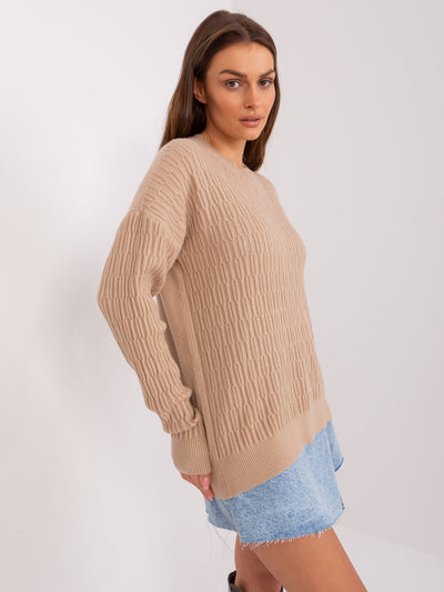 Beżowy sweter klasyczny z okrągłym dekoltem