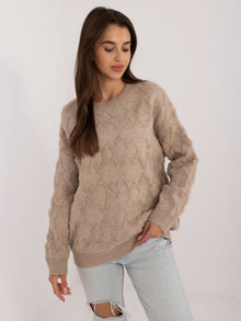 Beżowy damski sweter oversize z długim rękawem
