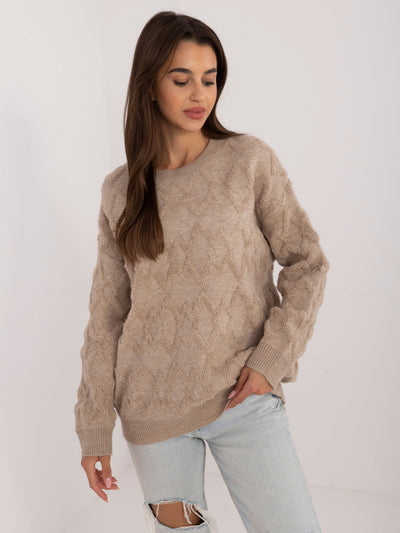 Beżowy damski sweter oversize z długim rękawem