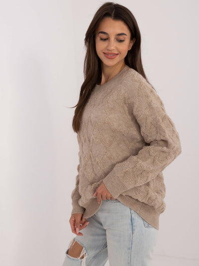 Beżowy damski sweter oversize z długim rękawem