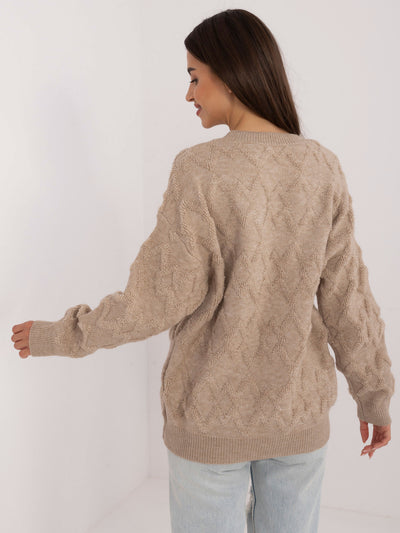 Beżowy damski sweter oversize z długim rękawem