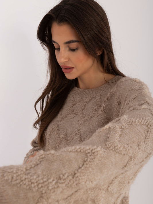 Beżowy damski sweter oversize z długim rękawem