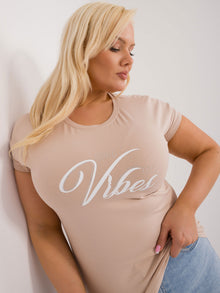 Beżowy damski t-shirt plus size z bawełny