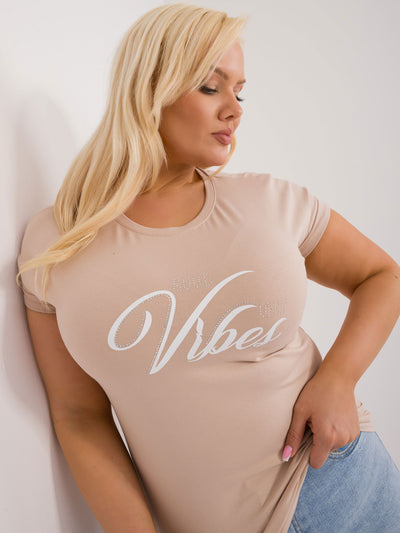 Beżowy damski t-shirt plus size z bawełny
