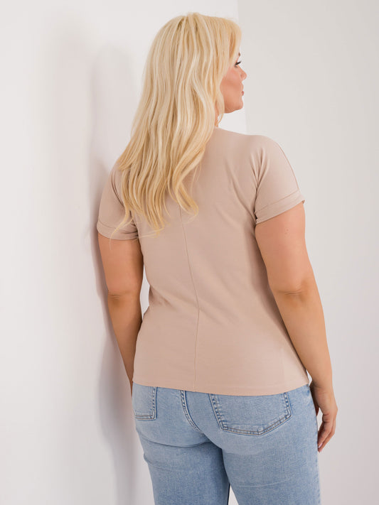 Beżowy damski t-shirt plus size z bawełny