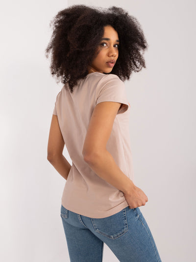 BASIC FEEL GOOD Beżowy t-shirt z naszywkami