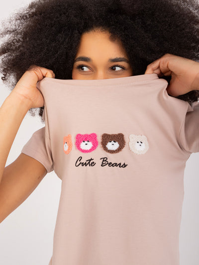 BASIC FEEL GOOD Beżowy t-shirt z naszywkami
