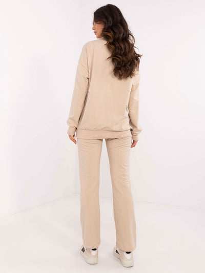 Beżowy dresowy komplet basic z bluzą oversize