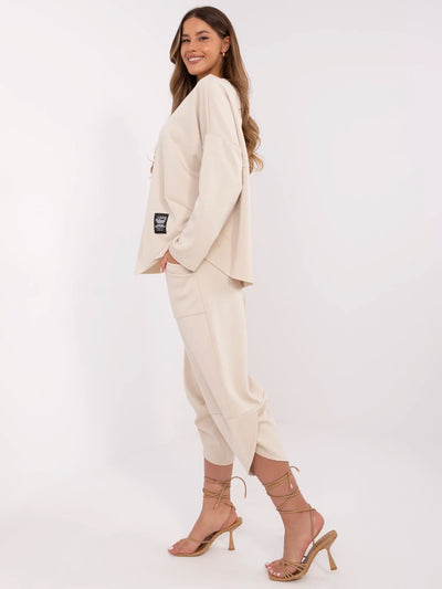 Beżowy dwuczęściowy komplet z bluzą oversize