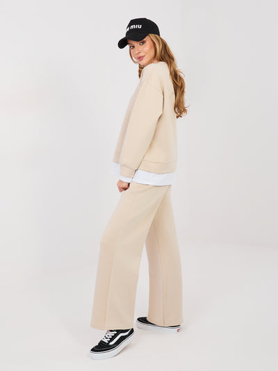 RUE PARIS Beżowy damski komplet z bluzą oversize