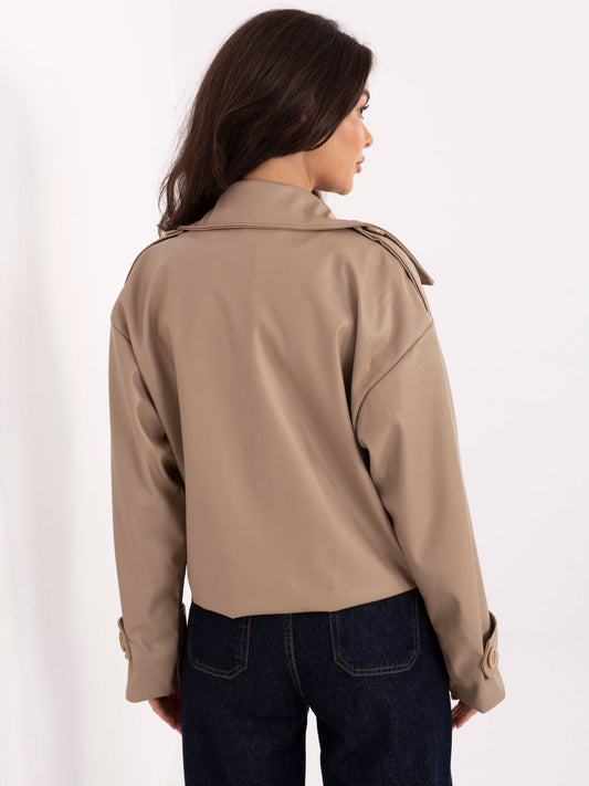 RUE PARIS Beżowy krótki płaszcz o kroju trencza
