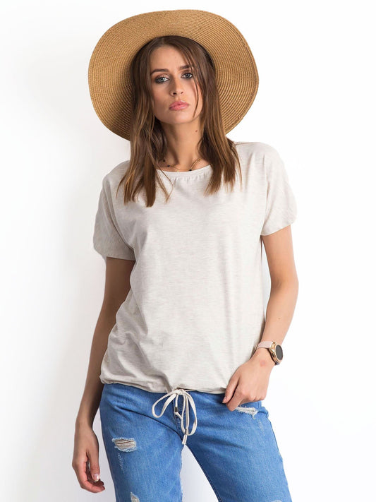 Damski melanżowy t-shirt z bawełny beżowy