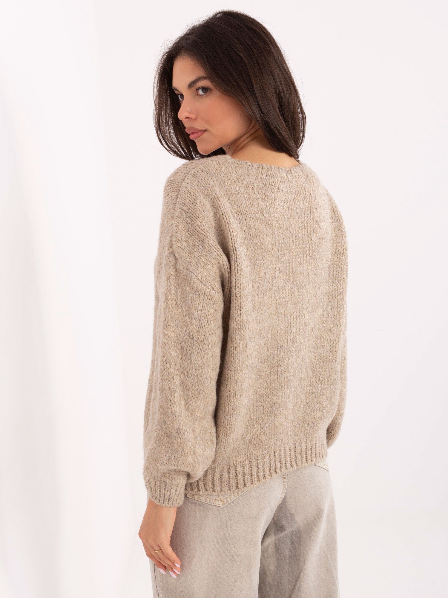 RUE PARIS Beżowy sweter z domieszką wełny