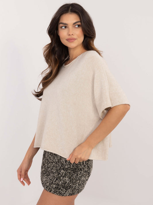 Beżowy damski sweter basic z rękawem 3/4