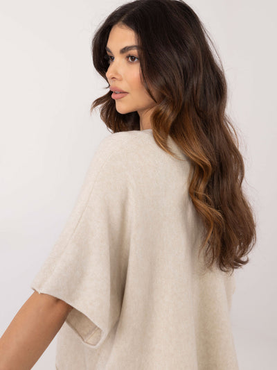Beżowy damski sweter basic z rękawem 3/4