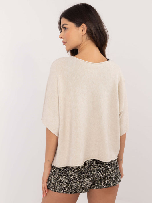 Beżowy damski sweter basic z rękawem 3/4