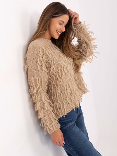 RUE PARIS Beżowy damski sweter w stylu boho