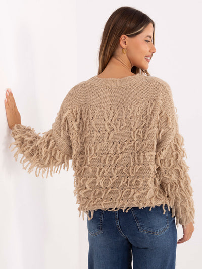 RUE PARIS Beżowy damski sweter w stylu boho