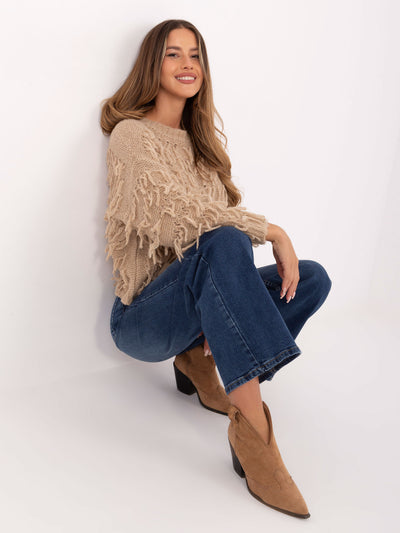 RUE PARIS Beżowy damski sweter w stylu boho