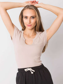 OCH BELLA Beżowy t-shirt prążkowany