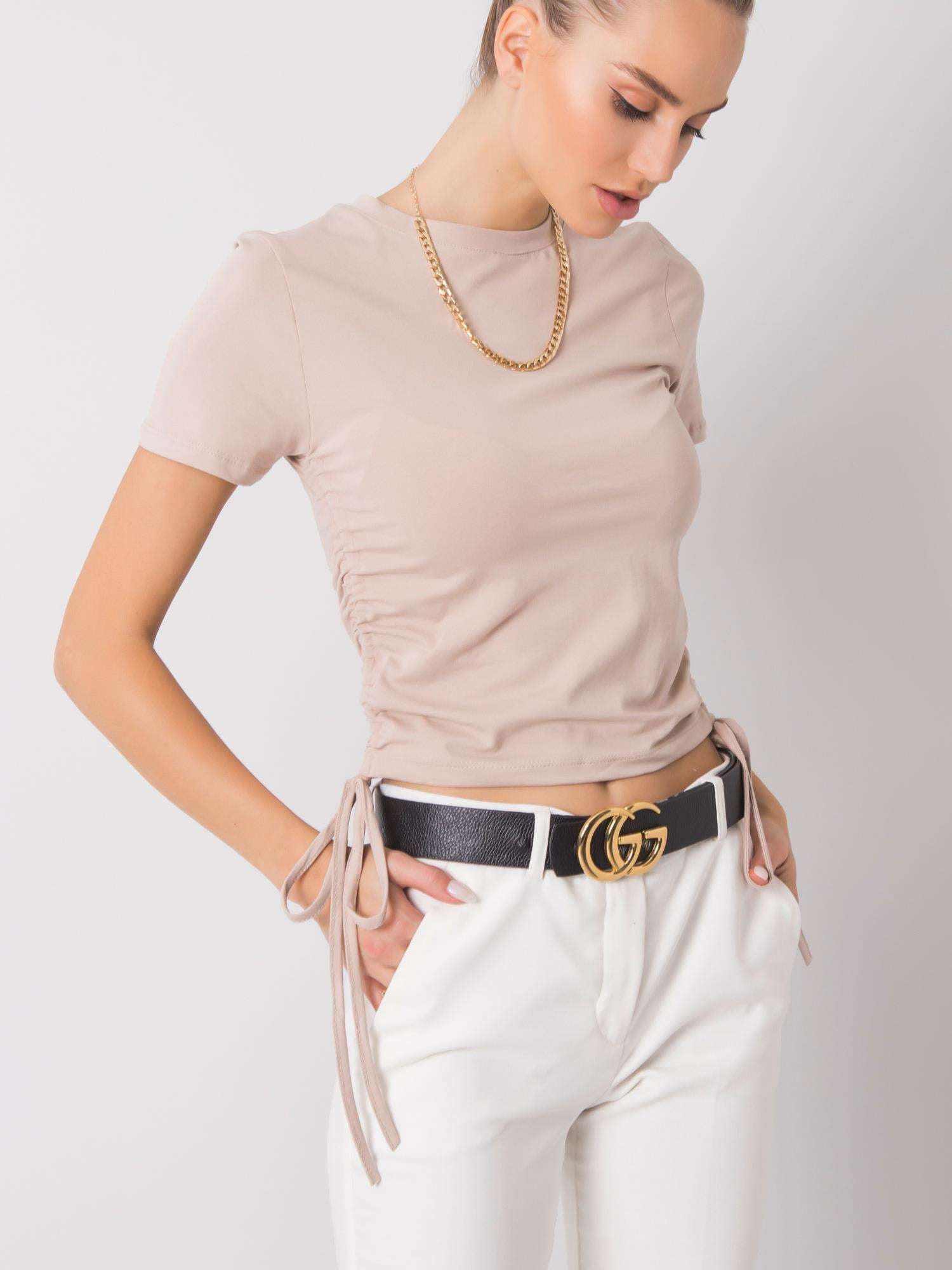 Beżowy t-shirt damski z bawełny