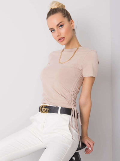 Beżowy t-shirt damski z bawełny