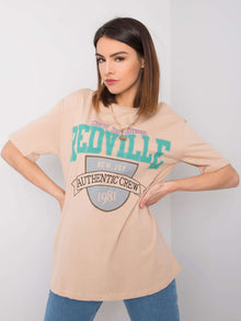 RUE PARIS Beżowy t-shirt damski z printem