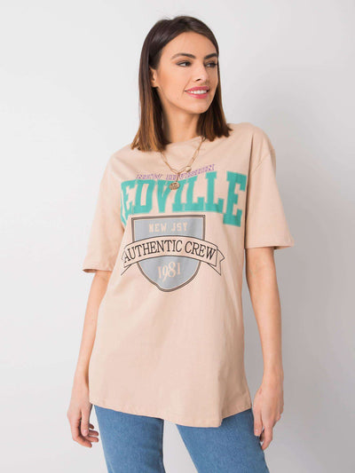 RUE PARIS Beżowy t-shirt damski z printem